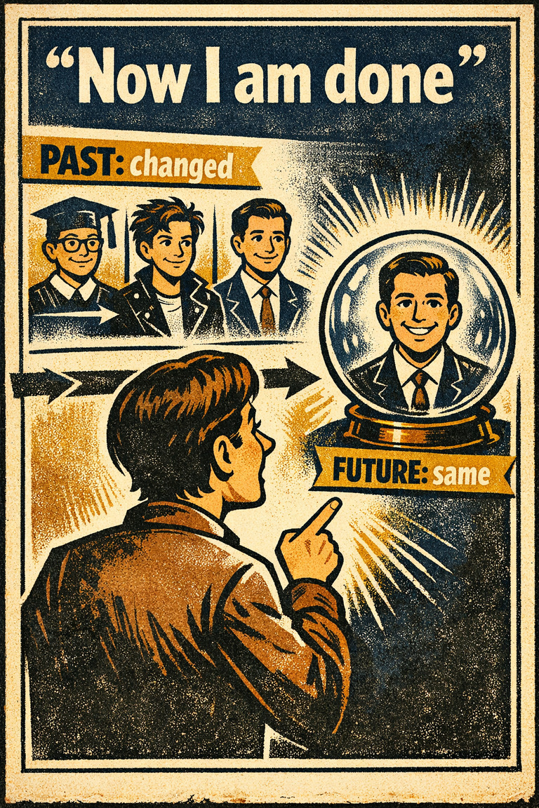 Poster illustration for End-of-history illusion