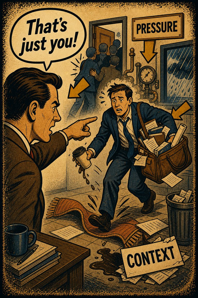 Poster illustration for Fundamental attribution error