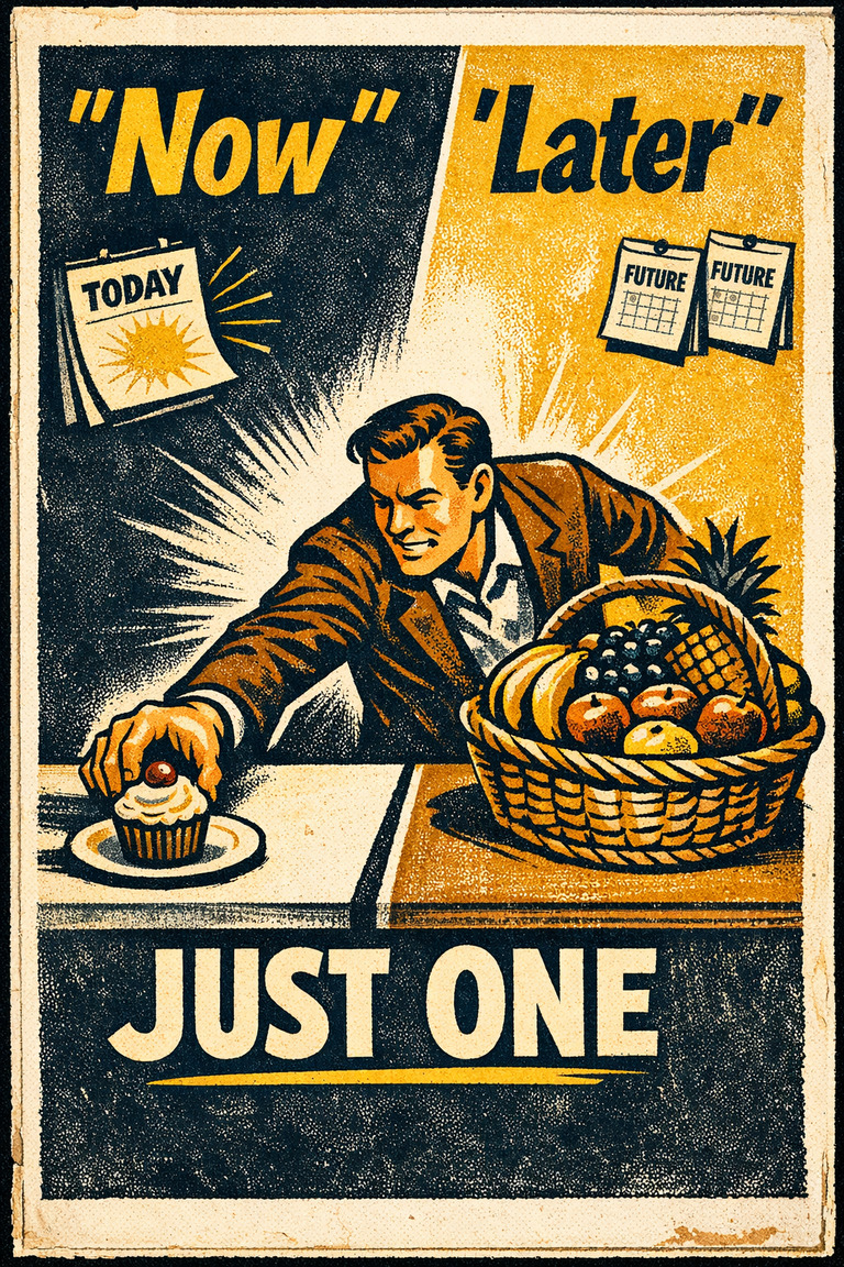 Poster illustration for Hyperbolic discounting