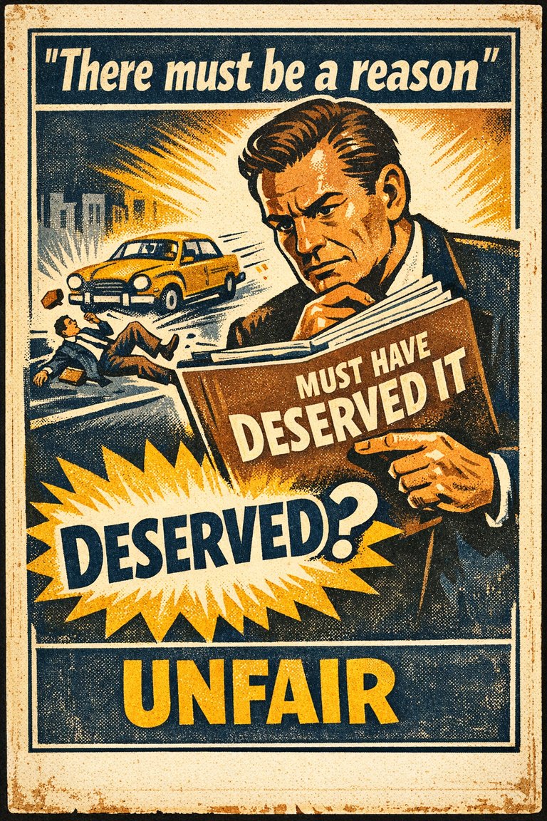 Poster illustration for Just-world fallacy