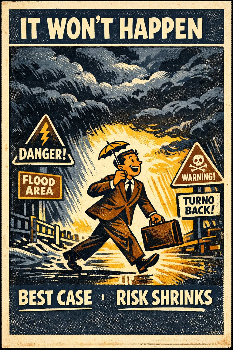Poster illustration for Optimism bias