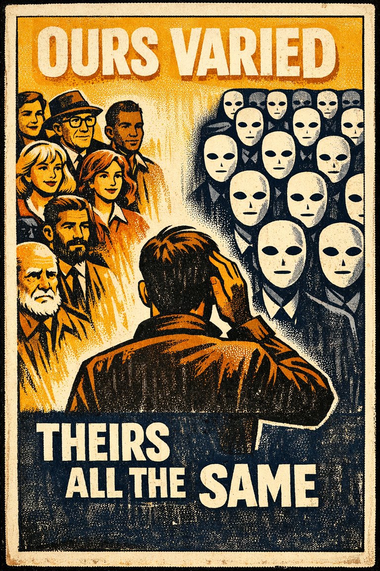 Poster illustration for Outgroup homogeneity bias